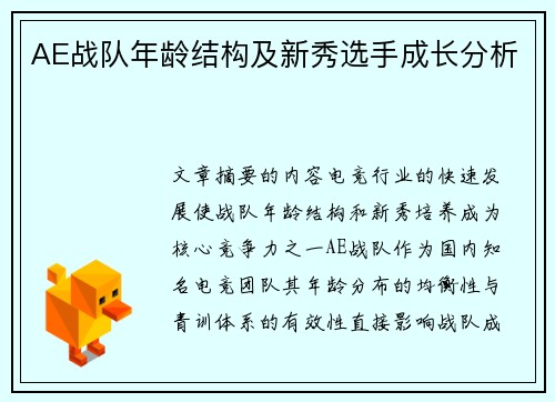 AE战队年龄结构及新秀选手成长分析